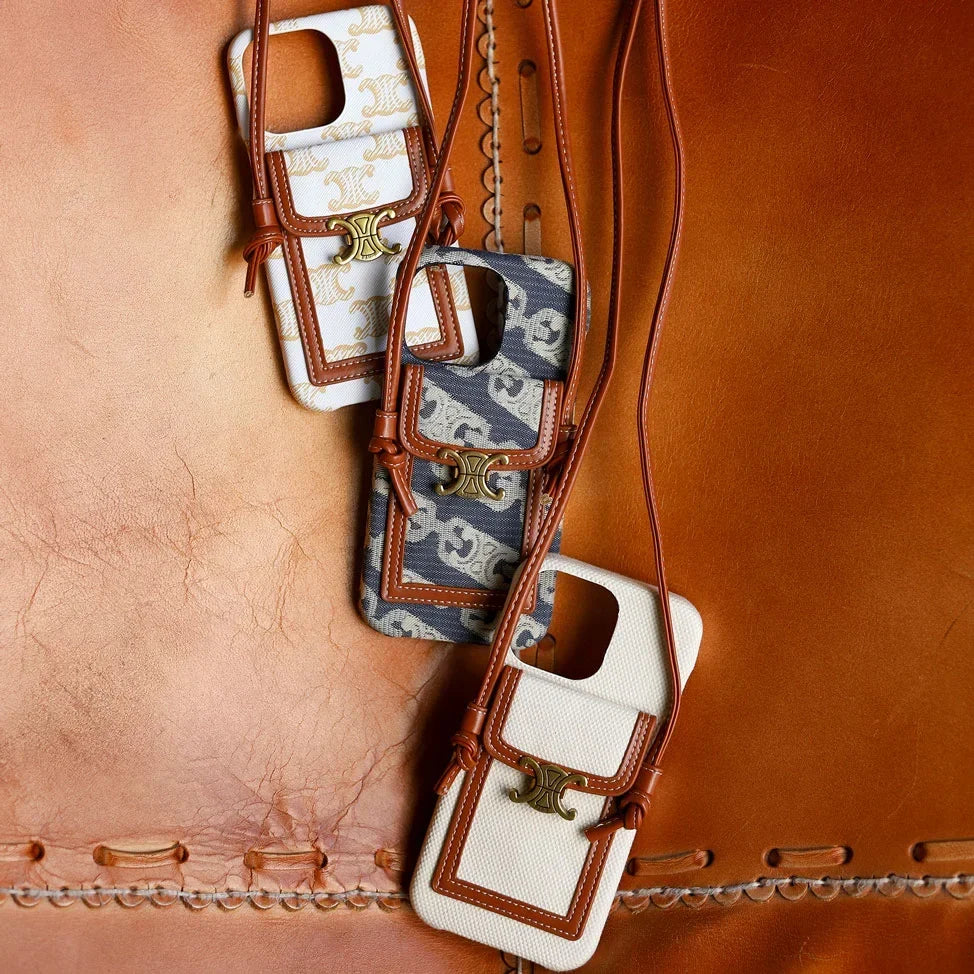 Classic Celine iPhone Case Crossbody White Print for iPhone 12-18 Pro & Pro Max