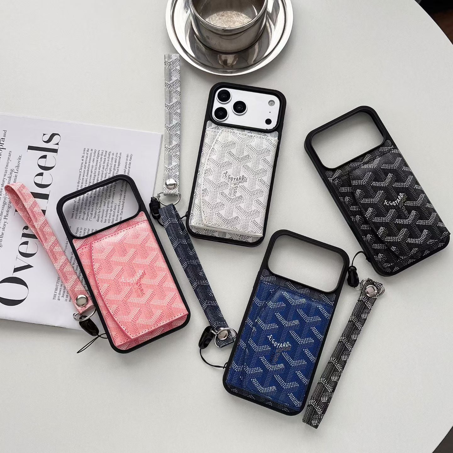 Luxury GYD Pattern Tri-Fold Wallet Phone Case with Matching Wristlet Strap
