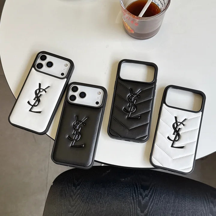 Luxurious YSL Leather Phone Case for iPhone 13-18 Pro & Pro Max