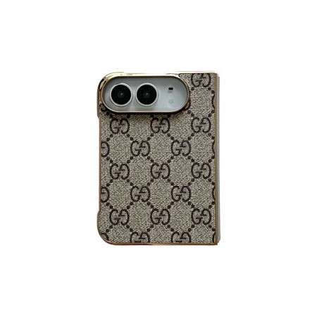 Premium Monogram Leather Folding Case with Gold Trim for iPhone Duo