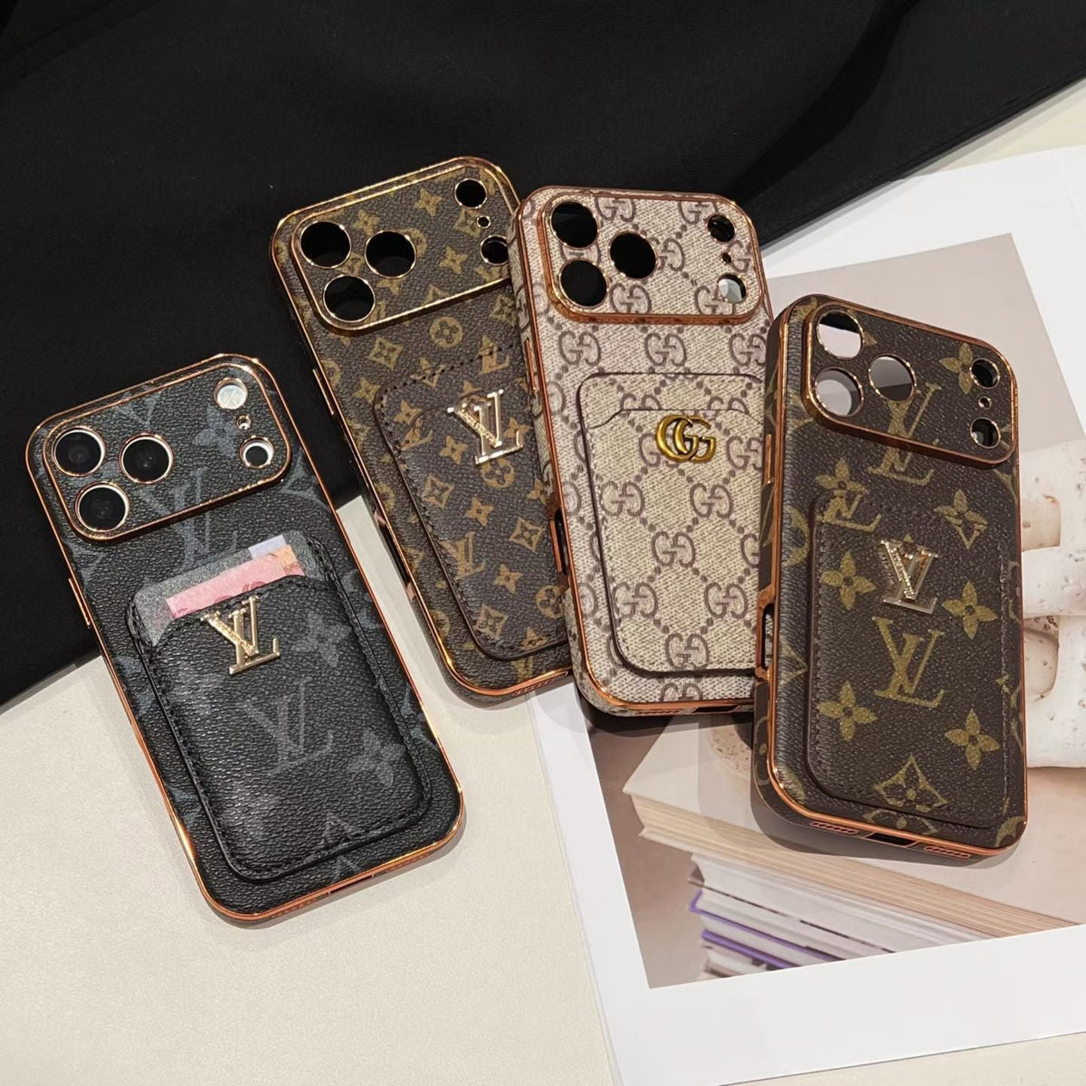 Elegant LV Leather iPhone Case with Card Holder For iPhone 13-18 Pro & Pro Max