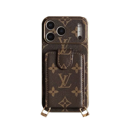 Luxury Leather Monogram Phone Case With Card Holder For iPhone 12- 17