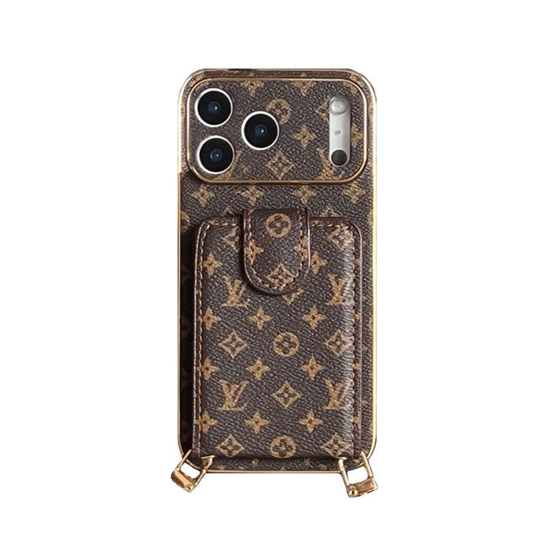 Luxury Leather Monogram Phone Case With Card Holder For iPhone 12- 17