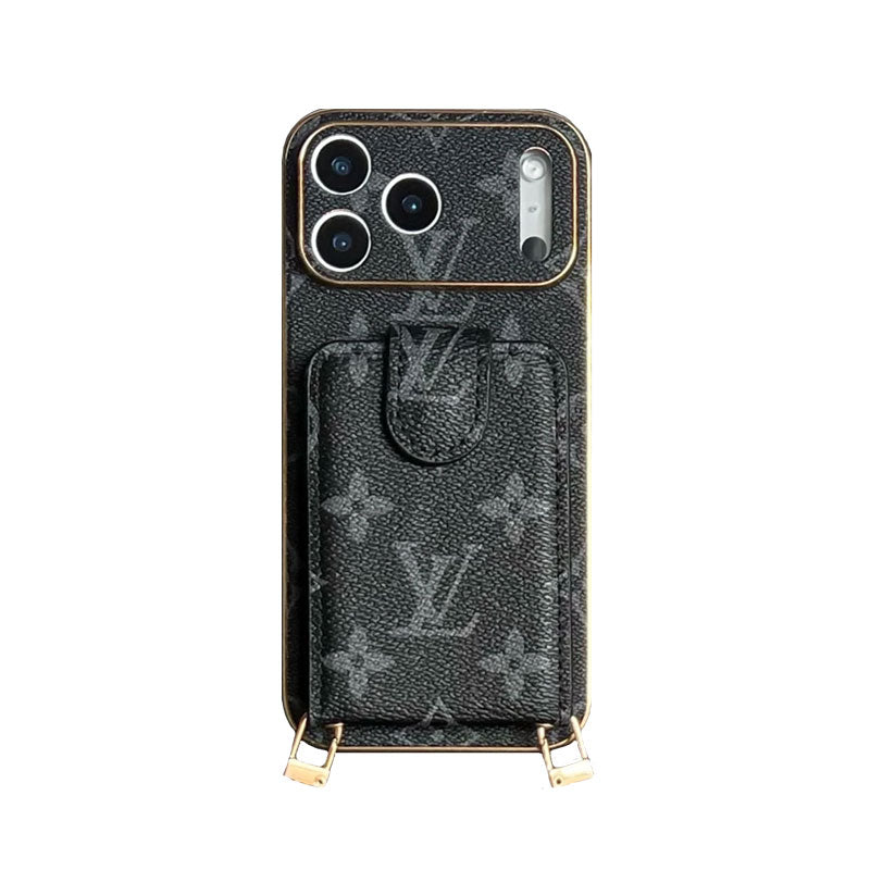Luxury Leather Monogram Phone Case With Card Holder For iPhone 12- 17