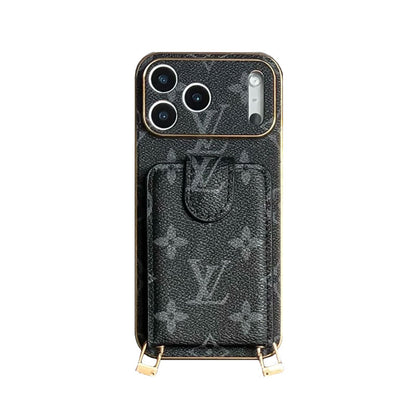 Luxury Leather Monogram Phone Case With Card Holder For iPhone 12- 17