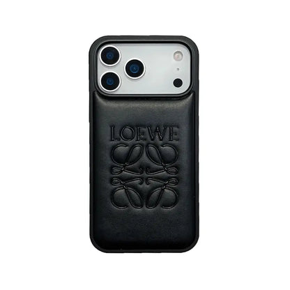 Luxury Loewe-Inspired Leather iPhone Case with Embossed Anagram Logo