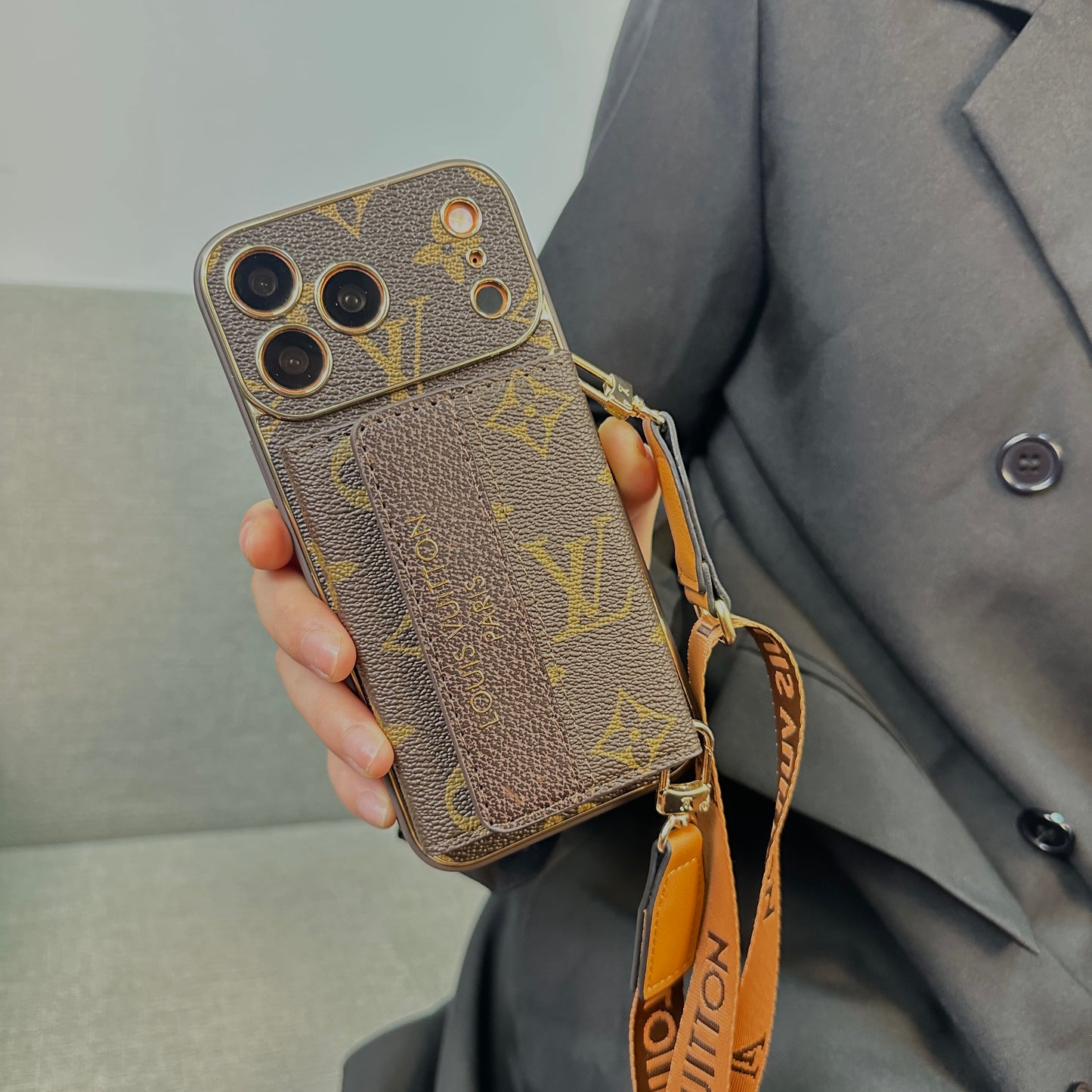 Refined Leather Monogram iPhone Case With Wallet And Crossbody