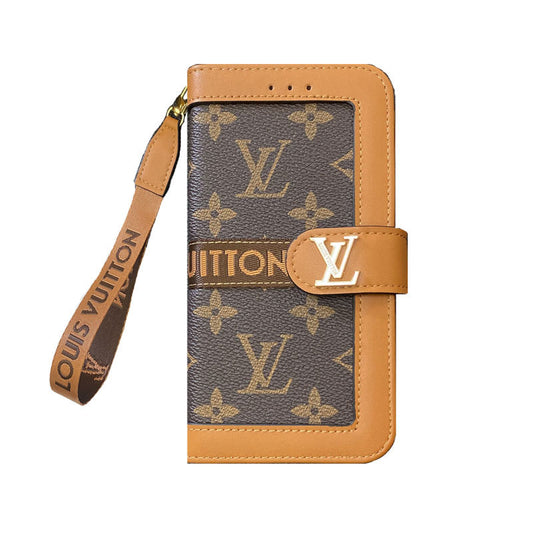 Luxury Leather Folio Monogram iPhone Case With Wallet And Strap