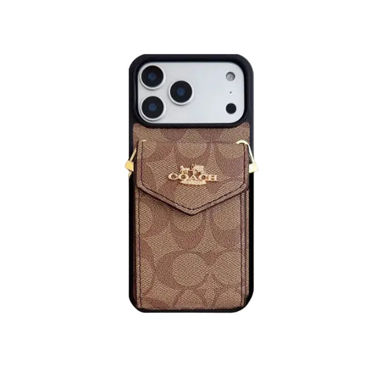Leather Coach iPhone Case With Card Holder And Strap