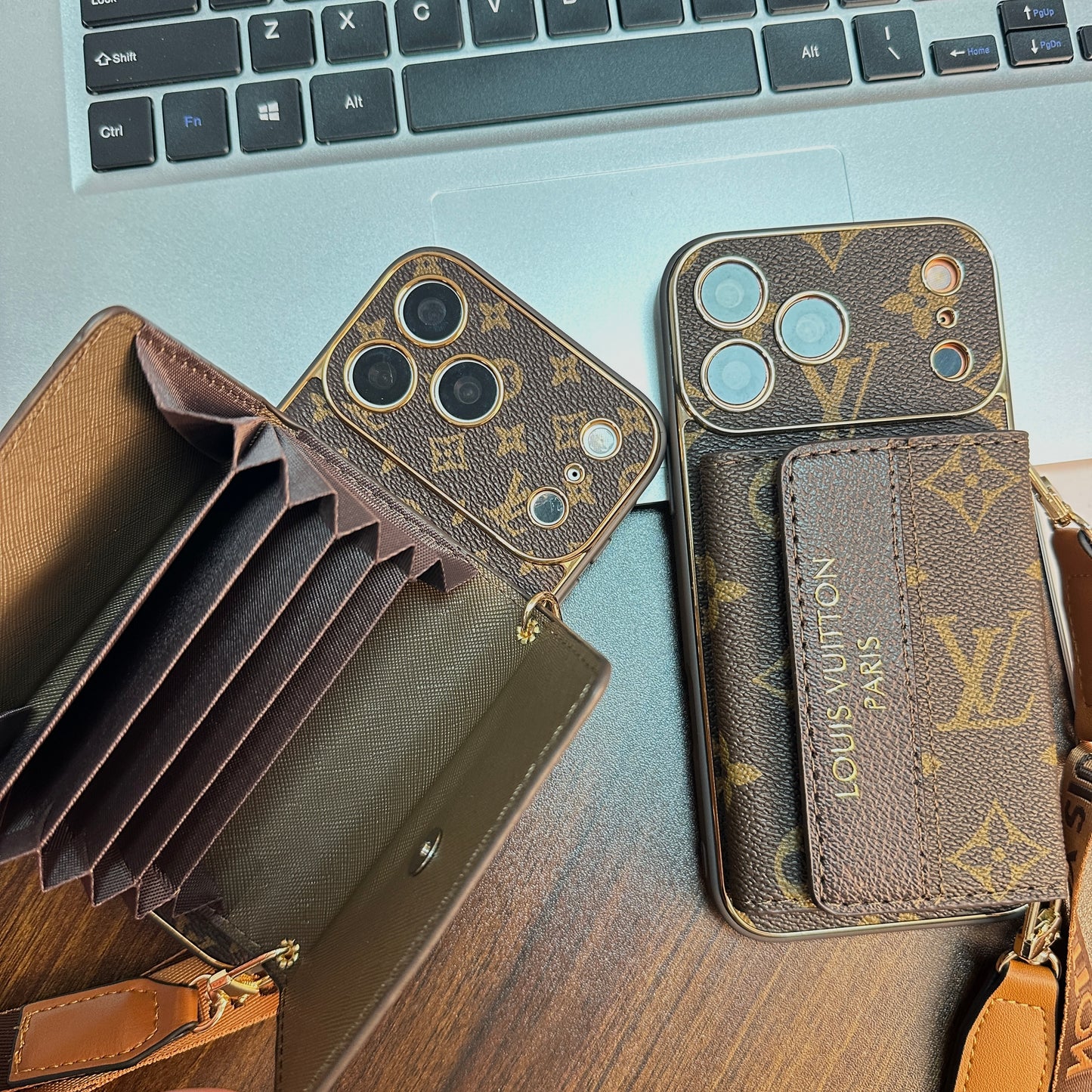 Refined Leather Monogram iPhone Case With Wallet And Crossbody