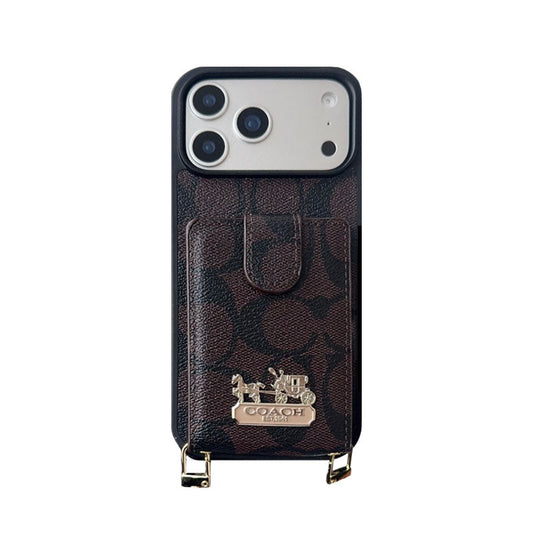 Leather Coach iPhone Case With Wallet And Strap For iPhone 12-18 Series