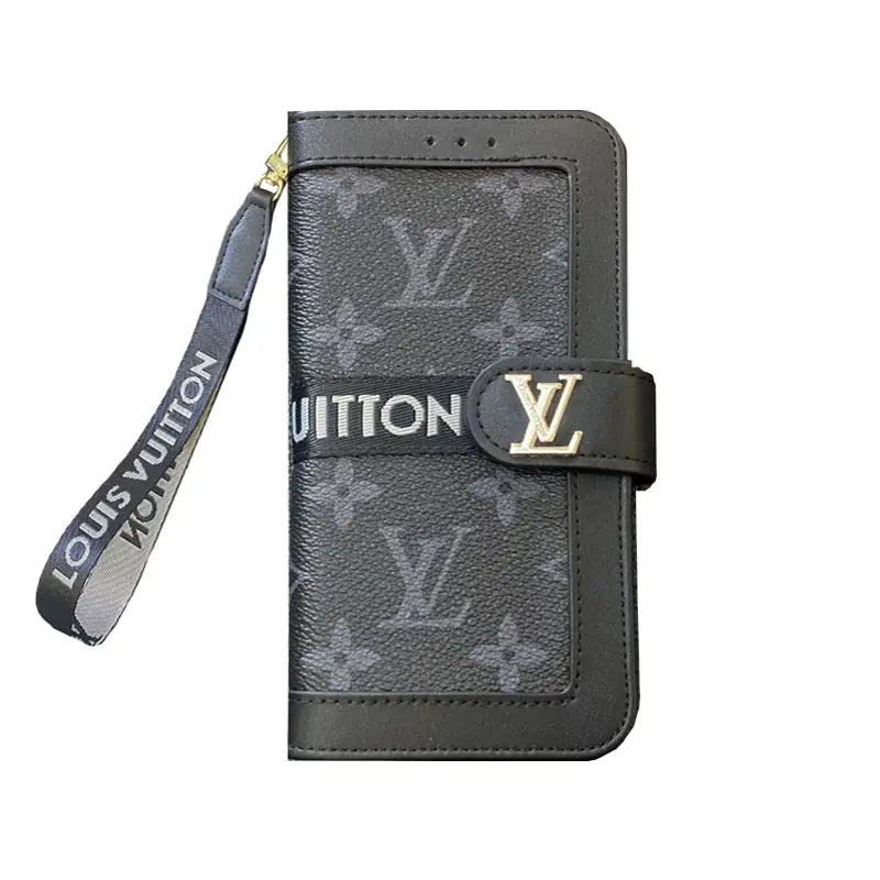 Luxury Leather Folio Monogram iPhone Case With Wallet And Strap