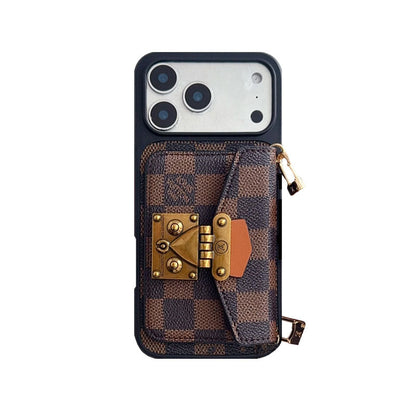 Luxury Louis Vuitton Phone Case with Card Holder and Strap 13-18 Pro & Pro Max