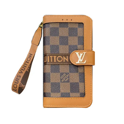 Luxury Leather Folio Monogram iPhone Case With Wallet And Strap