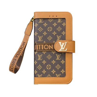 Luxury Leather Folio Monogram iPhone Case With Wallet And Strap