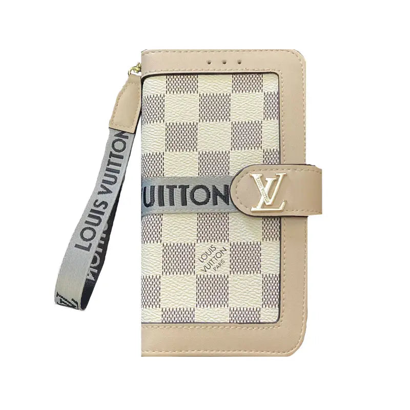 Luxury Leather Folio Monogram iPhone Case With Wallet And Strap