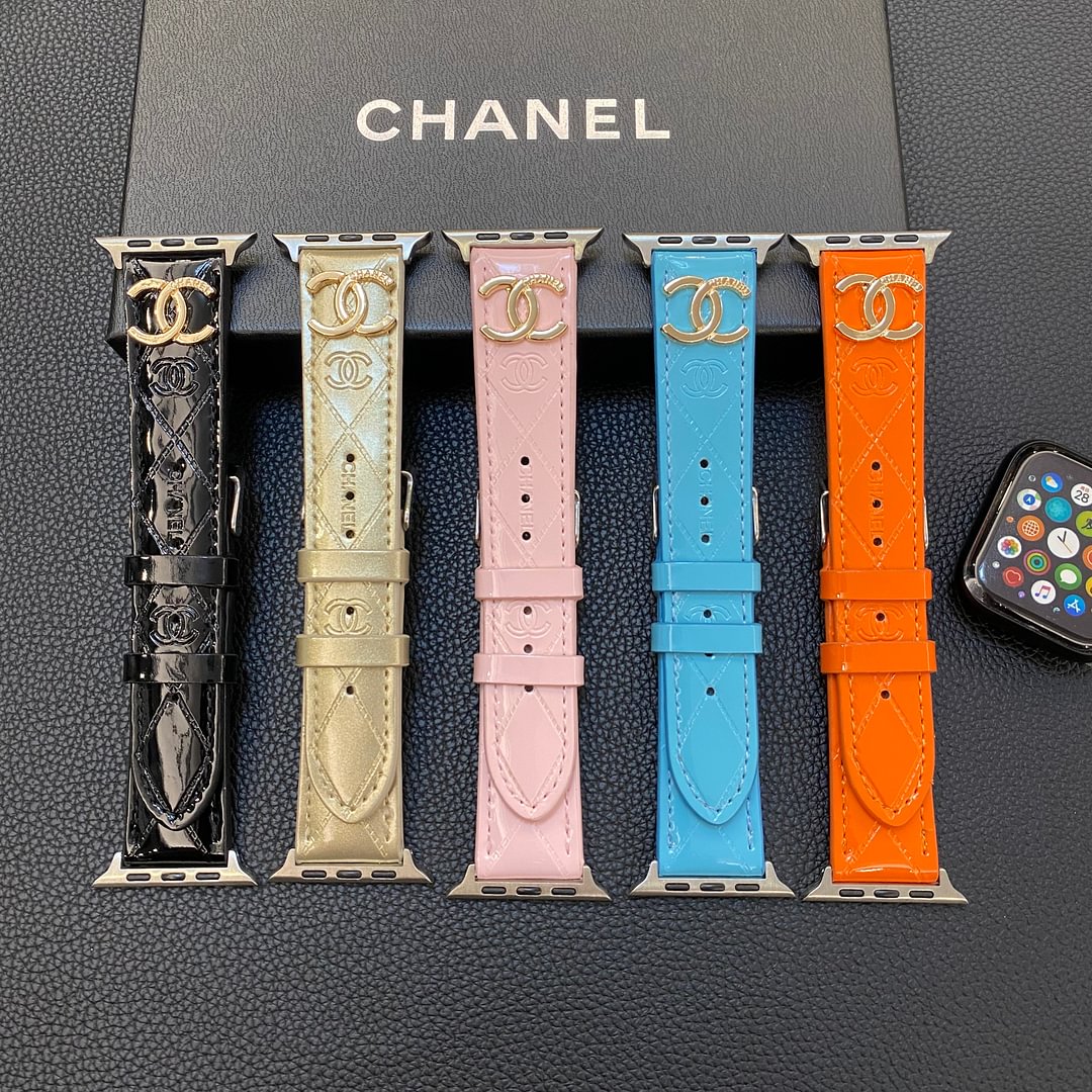 Glossy Leather Apple Watch Strap Luxury Metal Logo Roxy New 2