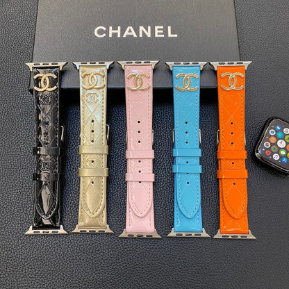 Glossy Leather Apple Watch Strap Luxury Metal Logo Roxy New 2