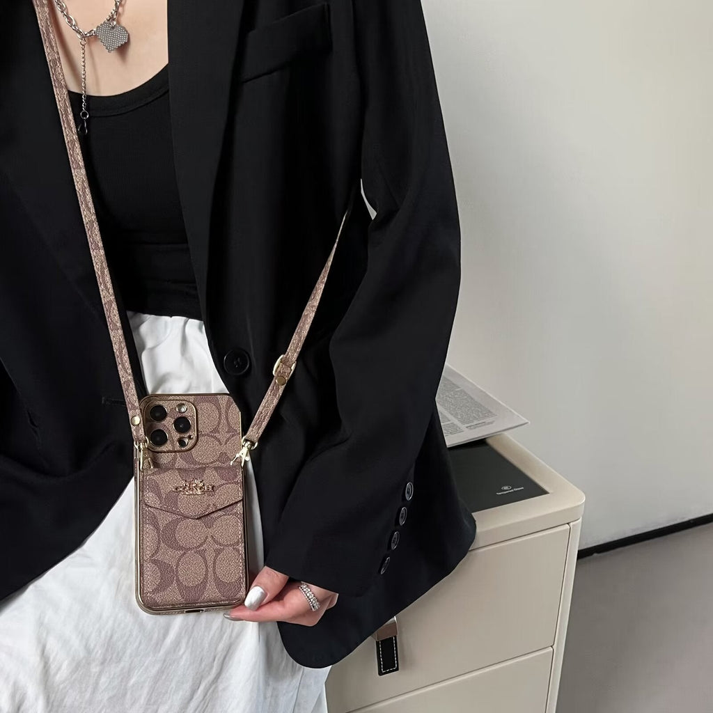 Coach Luxury Logo Accordion Card Holder Leather Crossbody Apple iPhone Case Roxy New 2