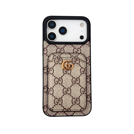 GG Supreme Canvas Card Holder Leather Case for iPhone 12-18 Series