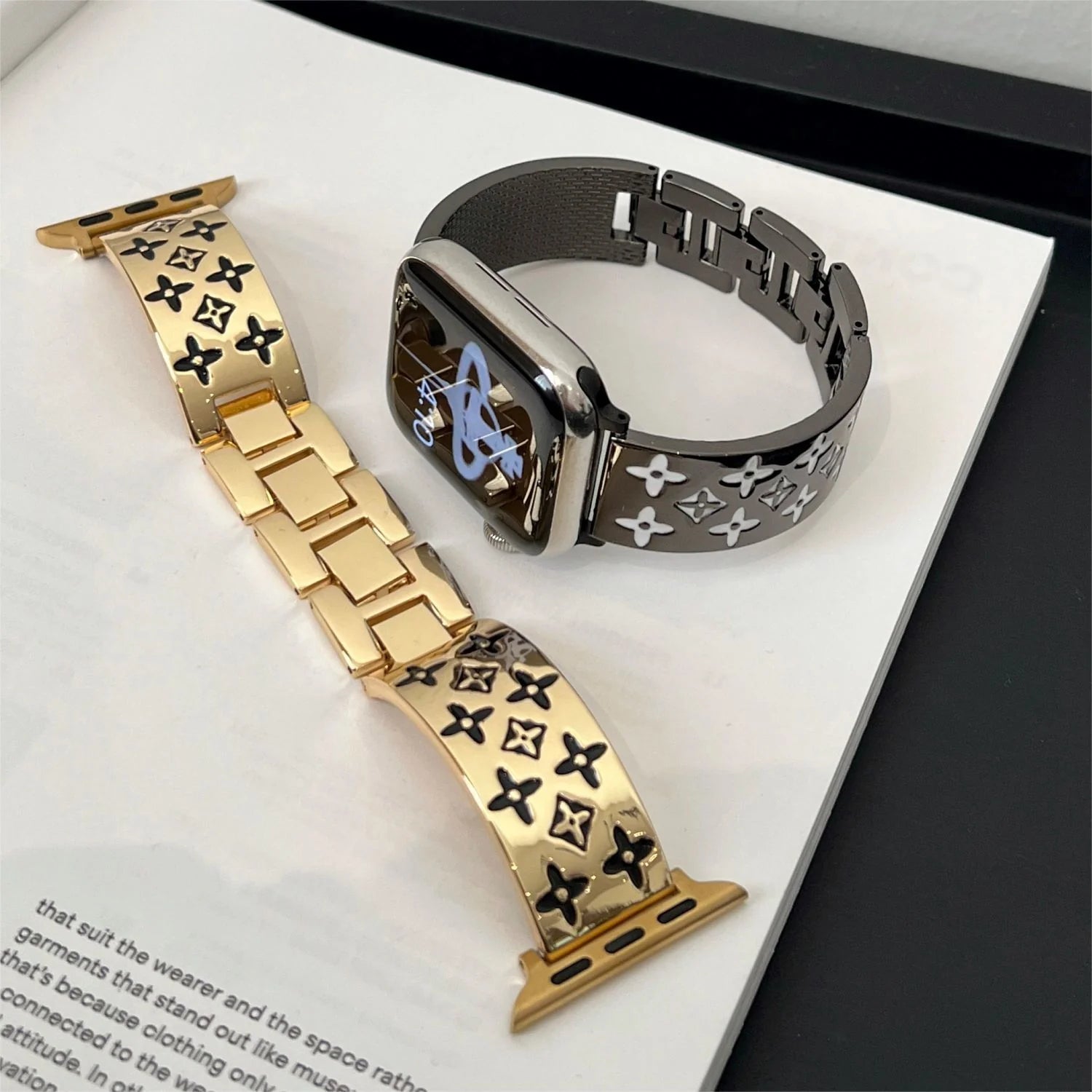 EMBOSSED METAL APPLE WATCH STRAP Roxy New 2