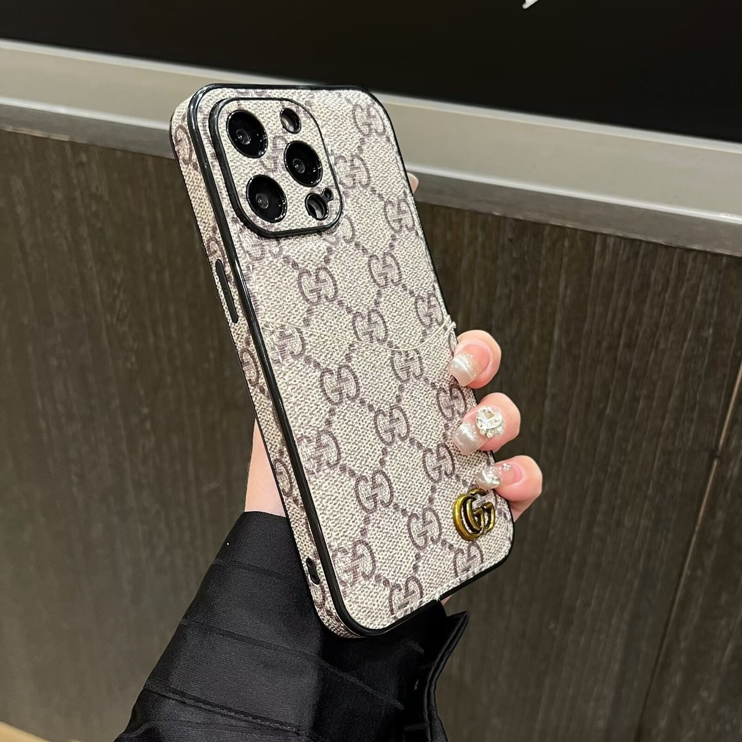 CLASSIC CANVAS LEATHER MONOGRAM BACK CARD APPLE PHONE CASE Roxy New 2