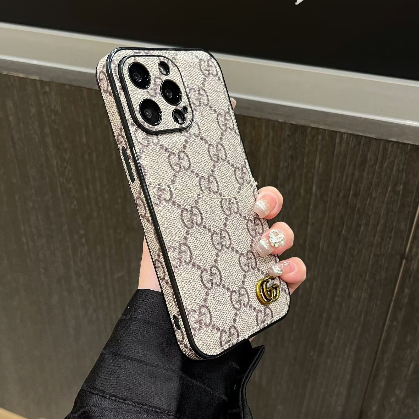 CLASSIC CANVAS LEATHER MONOGRAM BACK CARD APPLE PHONE CASE Roxy New 2