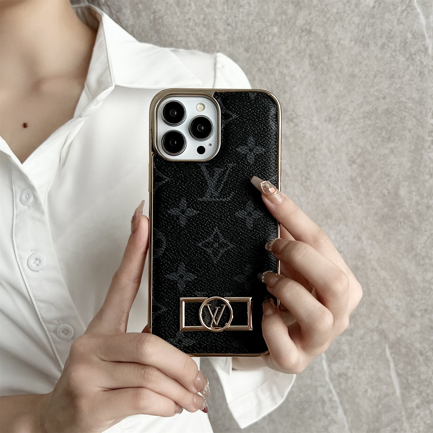 MONOGRAM CANVAS LEATHER PREMIUM ELECTROPLATING FOR IPHONE Roxy New 2