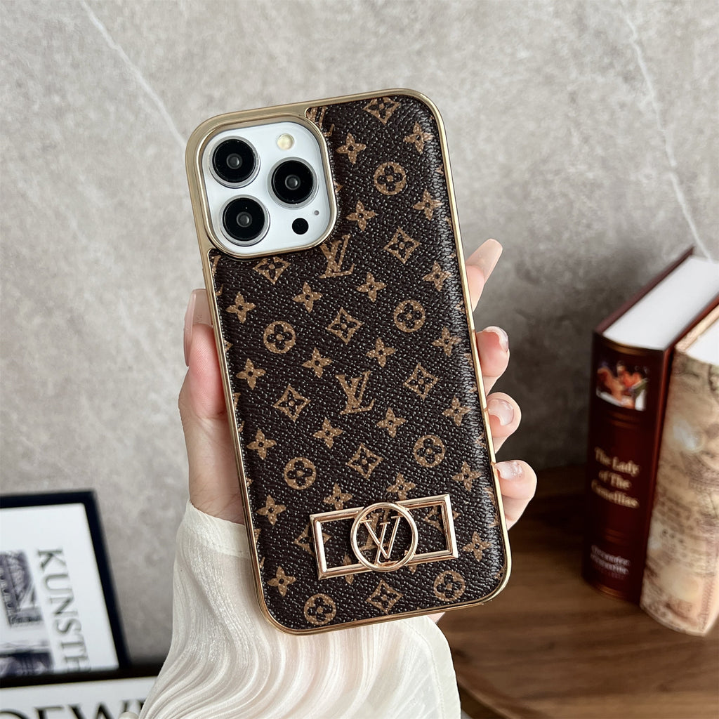 MONOGRAM CANVAS LEATHER PREMIUM ELECTROPLATING FOR IPHONE Roxy New 2