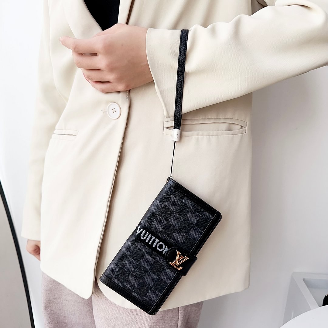 Premium Genuine Leather Monogram Canvas Wallet Card Holder iPhone Case Roxy New 2