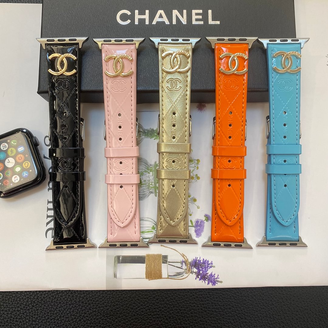 Glossy Leather Apple Watch Strap Luxury Metal Logo Roxy New 2