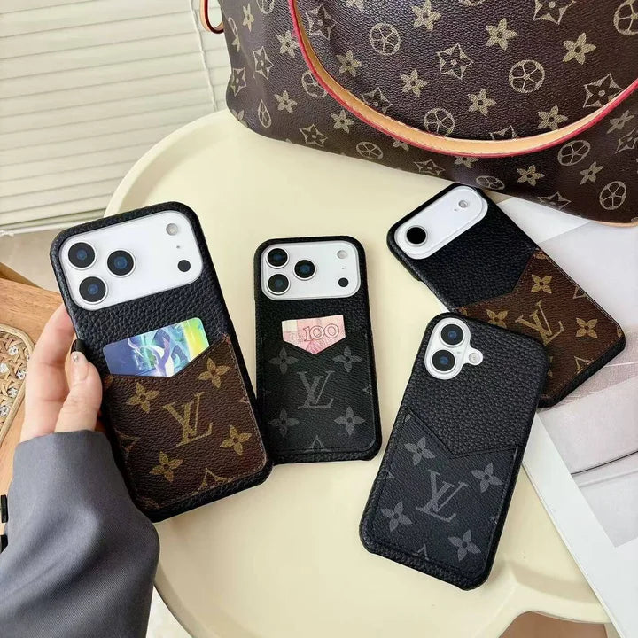 Louis Vuitton Monogram Leather Phone Case with Card Slot Case for iPhone 12-17 Series