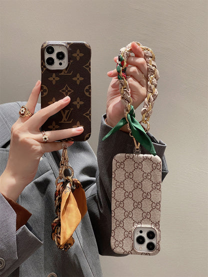 LUXURY CANVAS APPLE IPHONE CASE DETACHABLE SILK SCARF WRISTBAND Roxy New 2