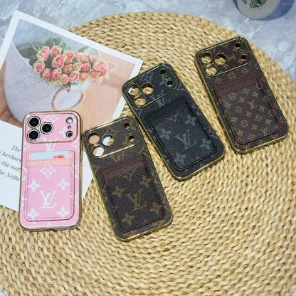 Lv Luxury Phone Case with Card Holder For iPhone 12-17 Series