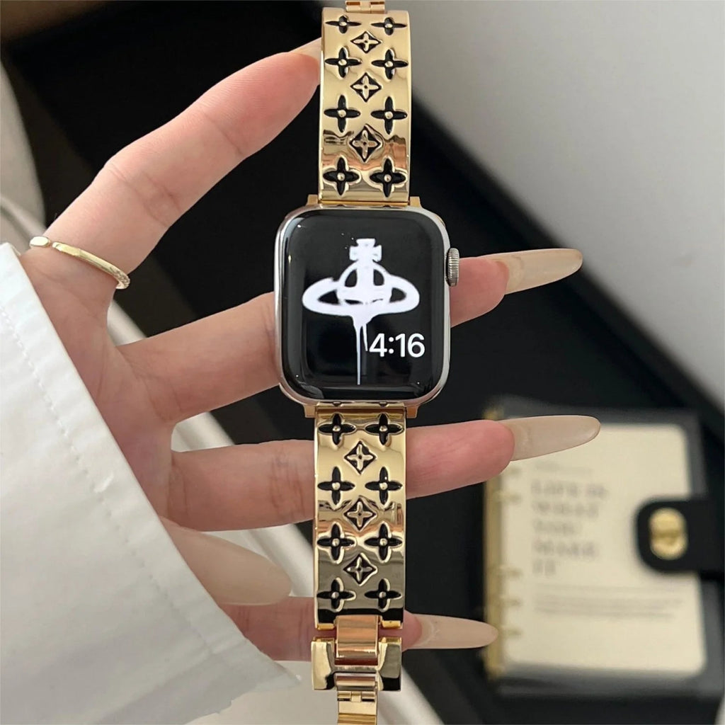 EMBOSSED METAL APPLE WATCH STRAP Roxy New 2