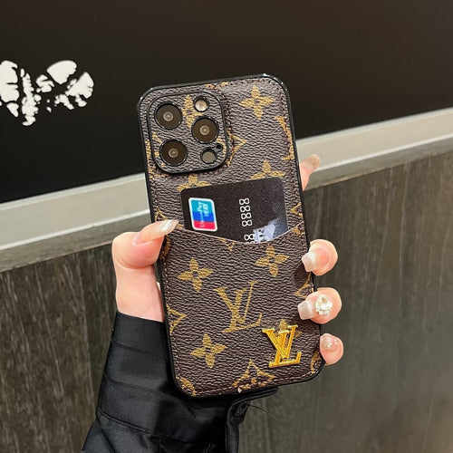 CLASSIC CANVAS LEATHER MONOGRAM BACK CARD APPLE PHONE CASE Roxy New 2