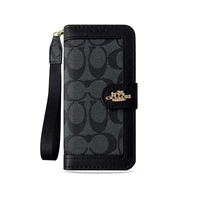 Luxury Monogram Canvas Wallet Case for iPhone 12-17 Detachable Wristlet & Card Holder