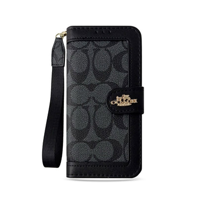 Luxury Monogram Canvas Wallet Case for iPhone 12-17 Detachable Wristlet & Card Holder