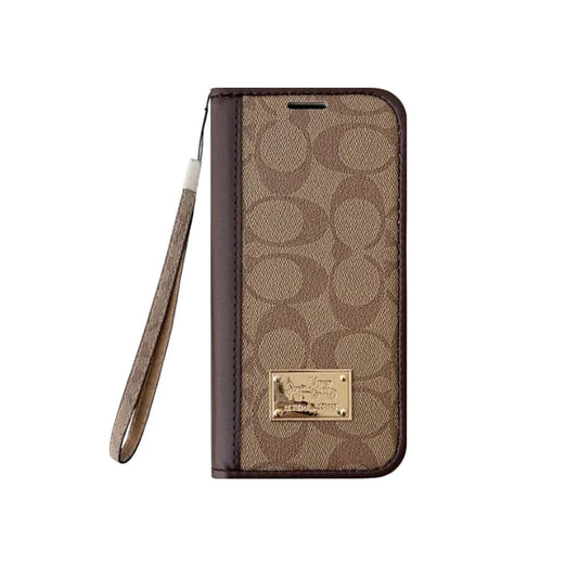 Leather Fold Coach iPhone Case With Wallet And Strap For iPhone 12-18 Series