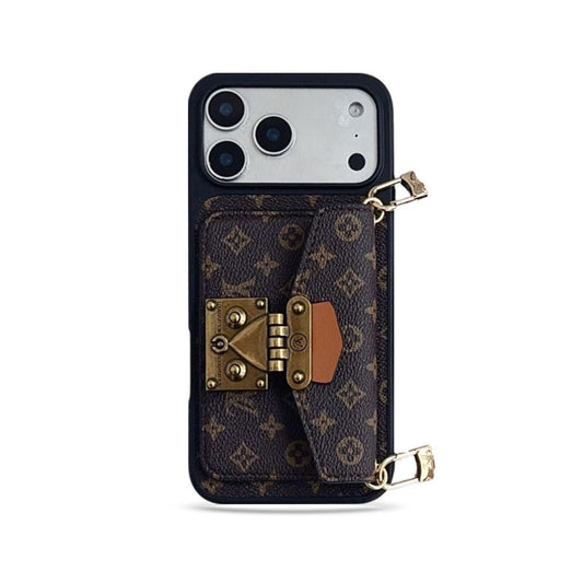 Luxury Leather Monogram iPhone Case With Card Holder And Strap