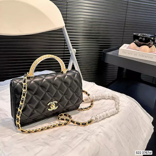 Luxe Quilted Flap Bag with Clear Resin Handle