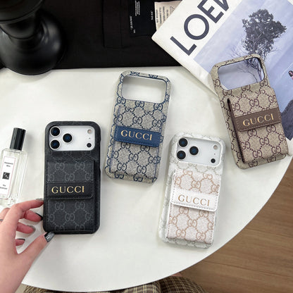 GG Stylish Leather Card Holder Case for iPhone 12-18 Pro & Pro Max