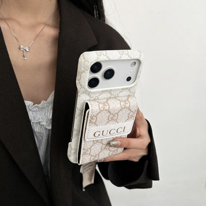 GG Stylish Leather Card Holder Case for iPhone 12-18 Pro & Pro Max