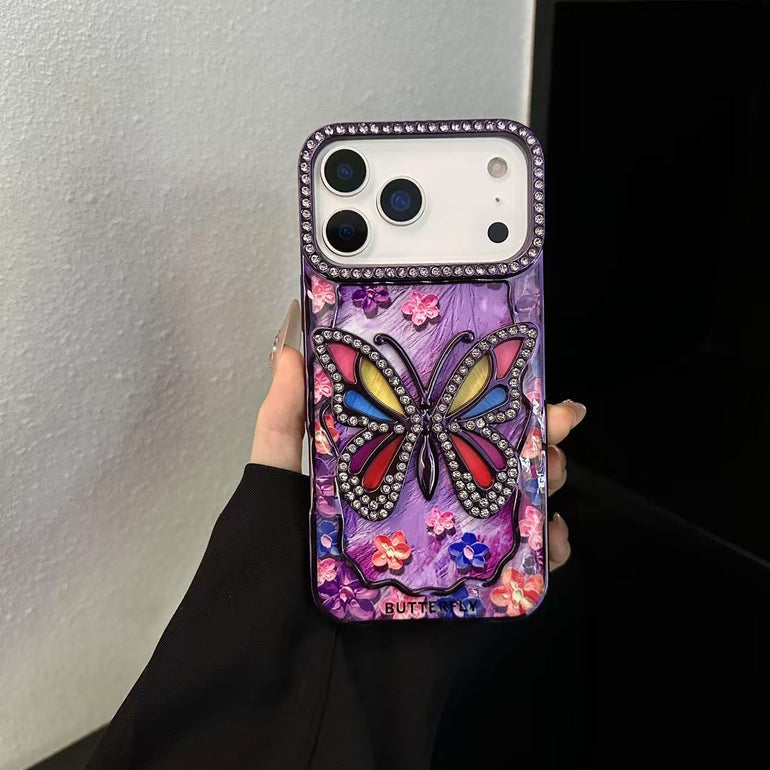 3D Rhinestone Butterfly Case – Sparkling Floral Bling Cover for iPhone