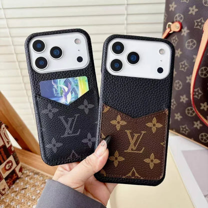 Louis Vuitton Monogram Leather Phone Case with Card Slot Case for iPhone 12-17 Series