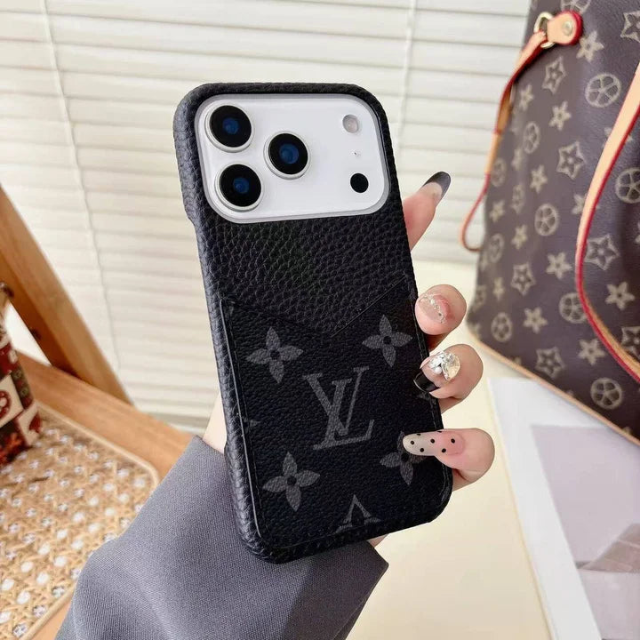 Louis Vuitton Monogram Leather Phone Case with Card Slot Case for iPhone 12-17 Series