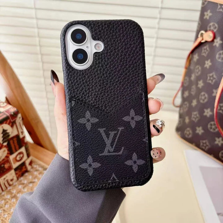 Louis Vuitton Monogram Leather Phone Case with Card Slot Case for iPhone 12-17 Series