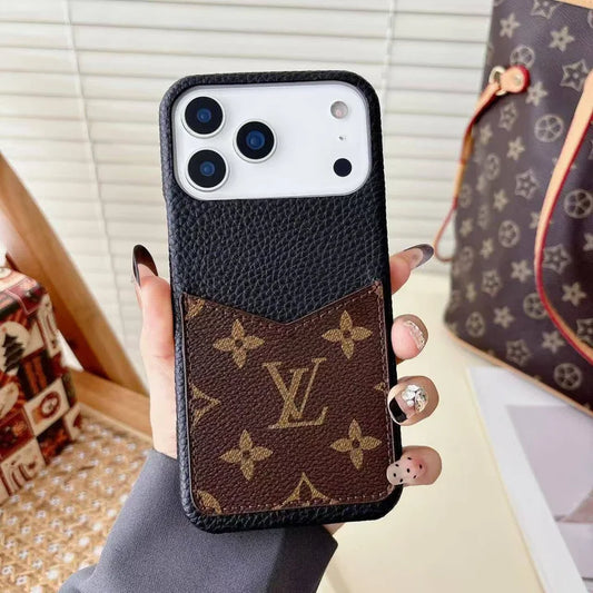Louis Vuitton Monogram Leather Phone Case with Card Slot Case for iPhone 12-17 Series