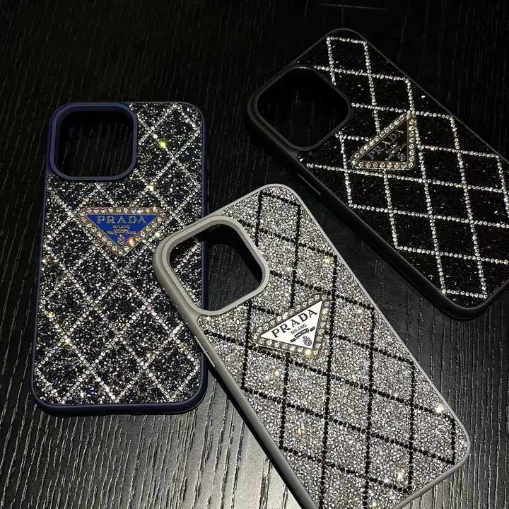 Prada Phone Case with Sparkling Rhinestones For iPhone 17/ 16 / 15 / 14