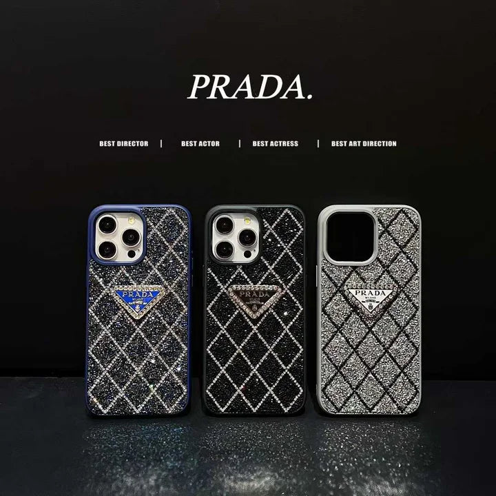 Prada Phone Case with Sparkling Rhinestones For iPhone 17/ 16 / 15 / 14